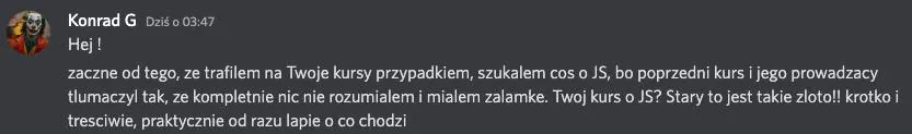 Wiadomość od kursanta