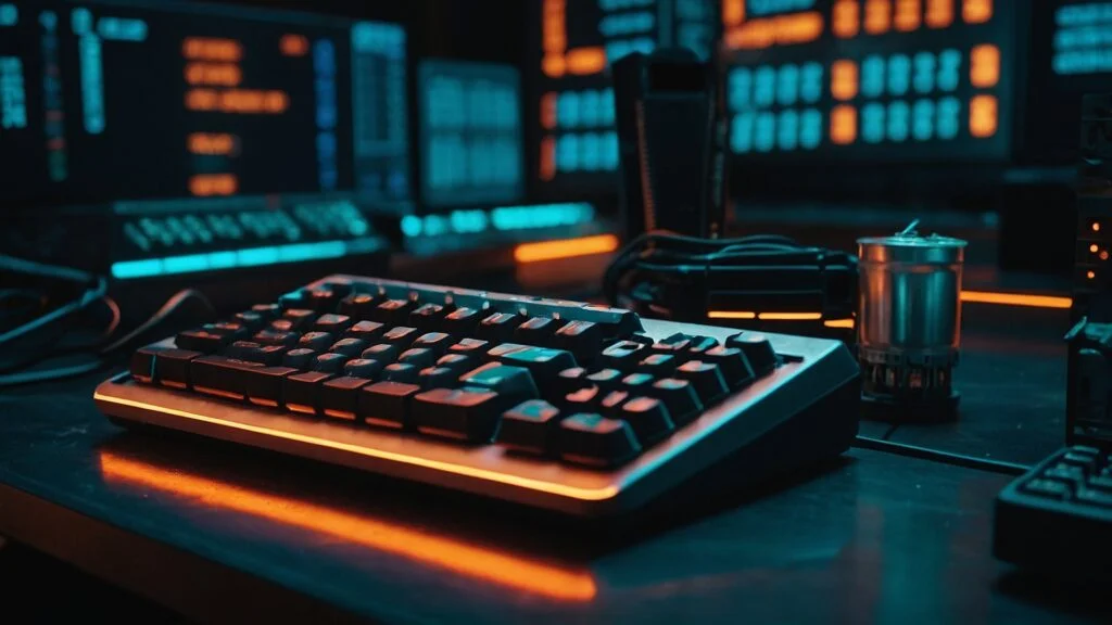 Podświetlona klawiatura, zdjęcie w stylu Matrixa